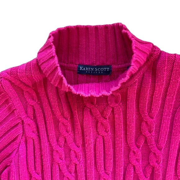 Karen Scott Petites MED Pink Cable Design Sweater Comfy Machine Washable EUC! - Picture 3 of 5